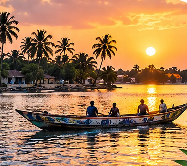 Pirogue glissant sur le Saloum au coucher du soleil
